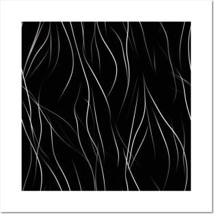 Monochrome Elegance: White Abstract Lines on Black Posters and Art